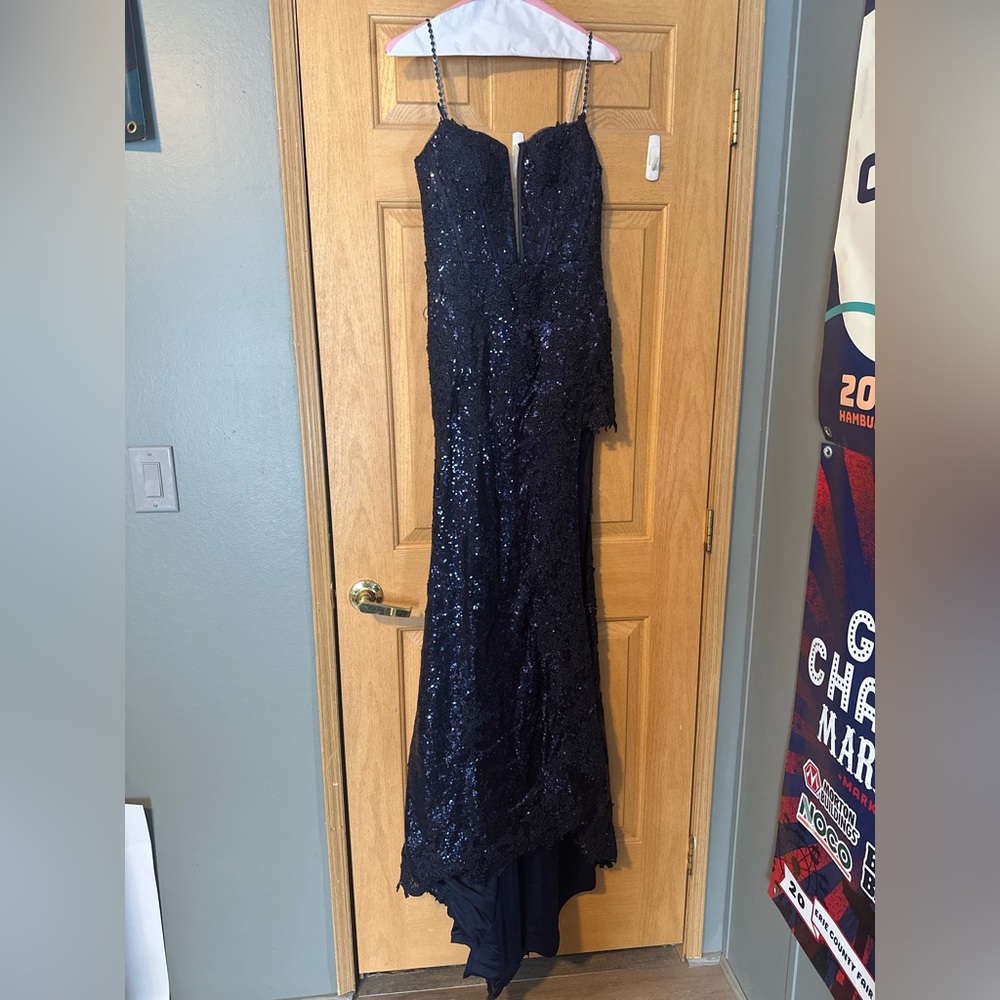 Navy blue corset prom dress